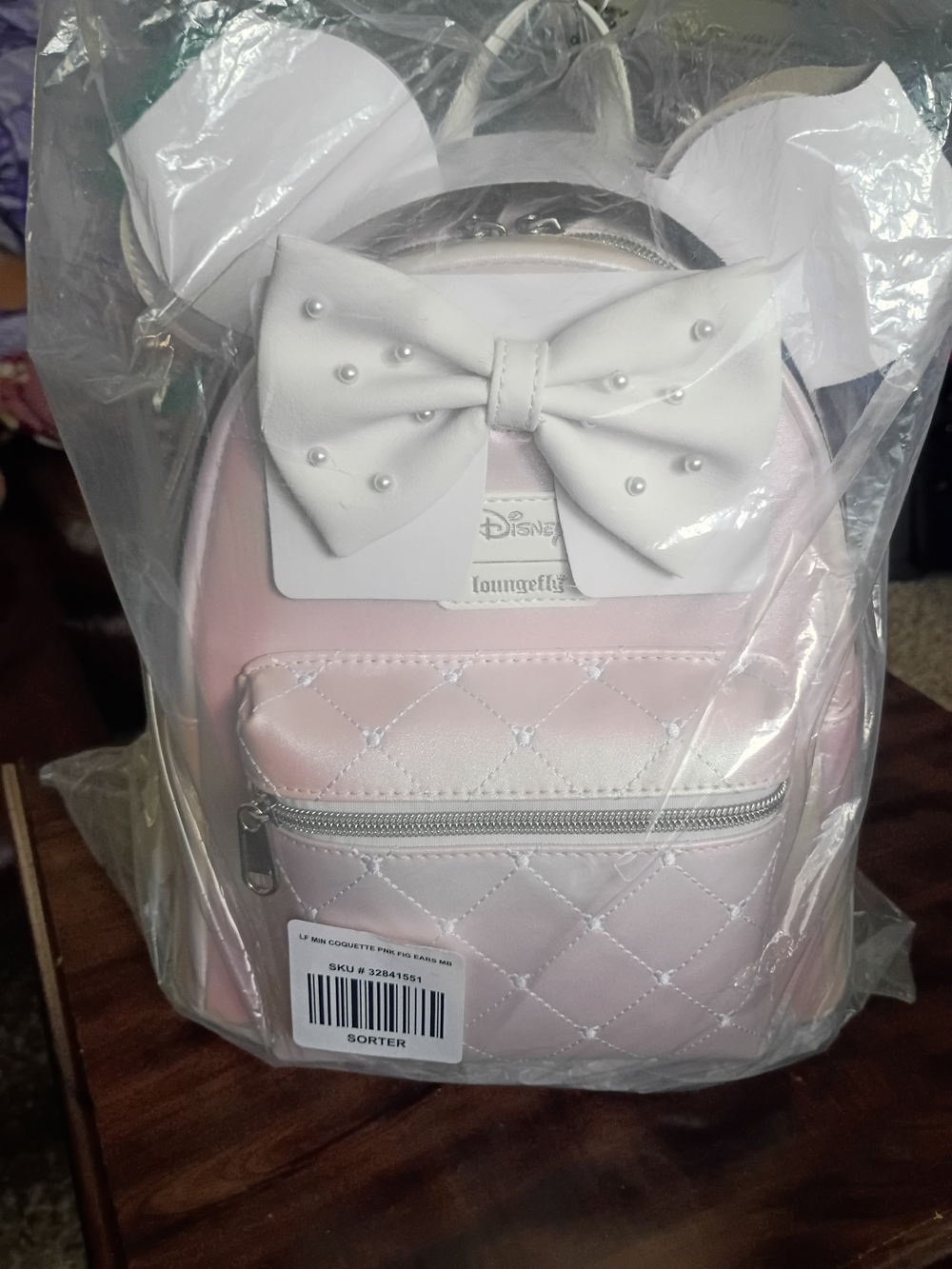 Pink Iridescent Minnie Ears Loungefly With Pearl Accents